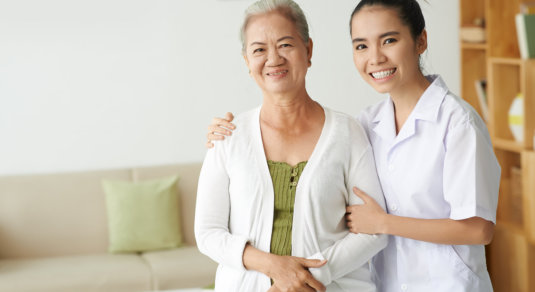 elder woman and caregiver